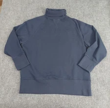 J Peterman Pullover Sweater Mens Large Blue Sweatshirt Turtleneck V Stitch