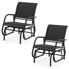 2 PCS Outdoor Single Swing Glider Rocking Chair Armrest Garden Backyard Black