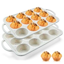 Vinino 2Pack Silicone Muffin Pan for Baking with Metal Reinforced Frame, 12 Cup