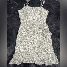 Altar’d State White Green Cheetah Print Faux Wrap Dress Adjustable Size Small