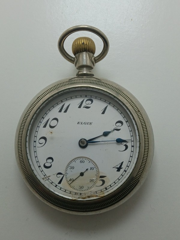 ELGIN "Silverode" Vintage Pocket Watch For PARTS /Damaged Face  #23639590 RARE !