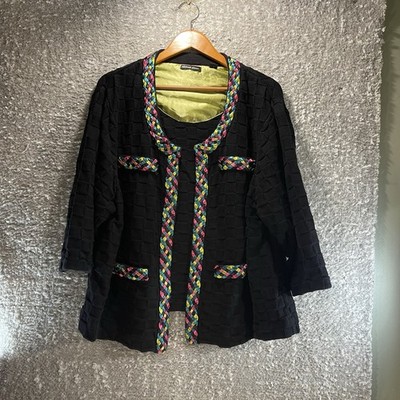 Michael Simon Knit Cardigan Sweater 3X Black Braid Basketweave Cotton READ