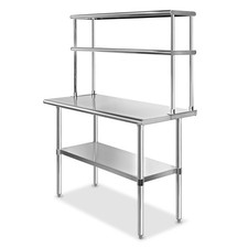 Stainless Steel Commercial Kitchen Prep Table with Double Overshelf - 30" x 48"