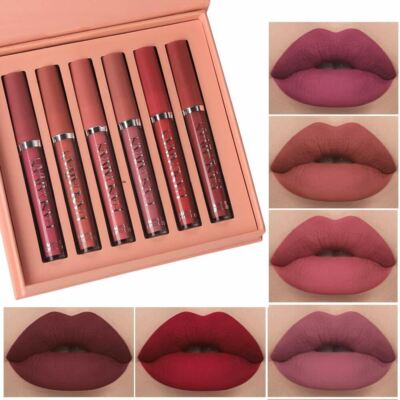 6 Colors Velvet Liquid Lipstick Set   Long Lasting Waterproof Non-Stick Lips A