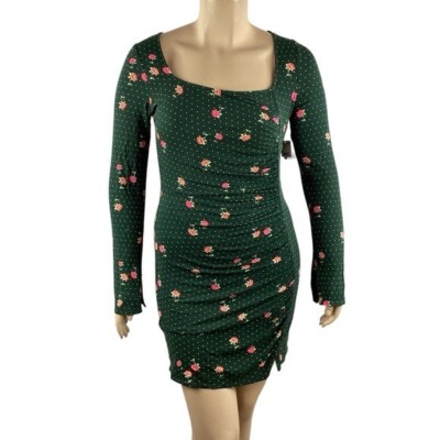 green floral ruched dress Green Floral Print Deep V Neck Ruched Cinched Waist Maxi Dress S main image 0