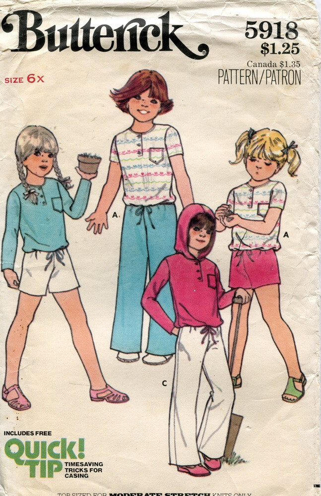 ブッチページ Vtg Butterick Pattern 5918 Kids' Top, Pants, Shorts, Sz 6X (Breast