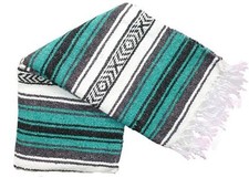 11 Teal Classic Mexican Falsa Blanket Yoga Woven Throw Serape Mexico Authentic