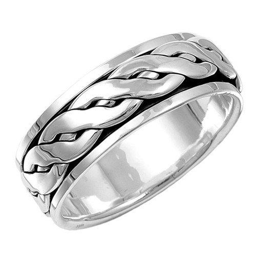 Men 8mm 925 Sterling Silver right hand Band Braided Spinner Ring / Gift Box - Picture 3 of 4