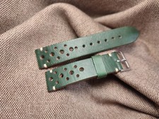 Cinturino 21 mm artigianale Cuoio Verde Racing Fibbia 20mm Italy (212010)