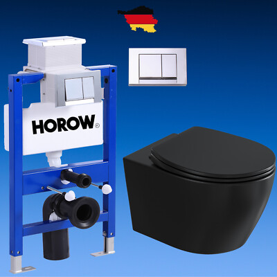 Matt Schwarz Spülrandlos Wand WC Hänge Toilette Set / 82cm Vorwandelement Set
