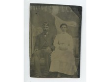 TINTYPE STUDIO PORTRAIT WELL-DRESSED MAN + WIFE, 1/6 PLATE