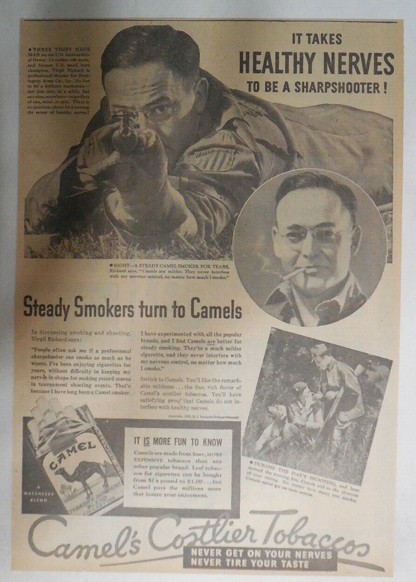 Camel Cigarette Ad: World Sharpshooting Champion! 1930's Size: 11 x 15  inches