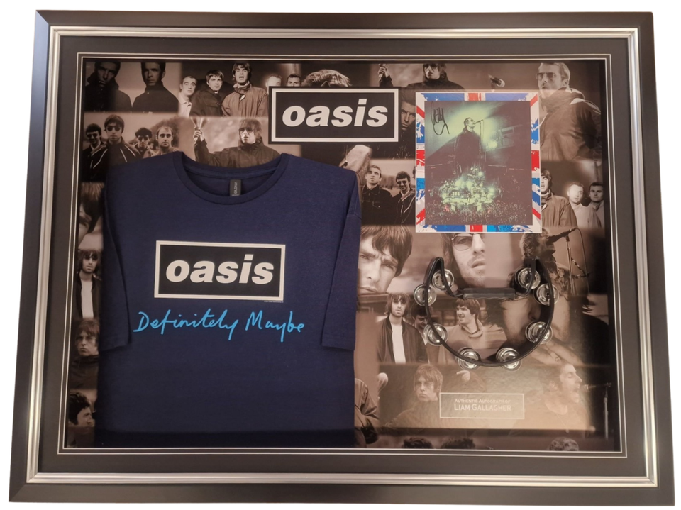 Framed Liam Gallagher Signed PHOTO with Tambourine OASIS Shirt Cabinet ...