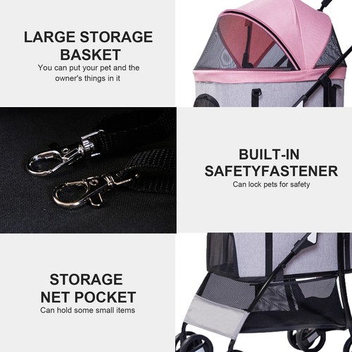 Pet Stroller 4 Wheel Dog Double Cat Dog Cage Folding Carriage Travel Carrier - Picture 7 of 8