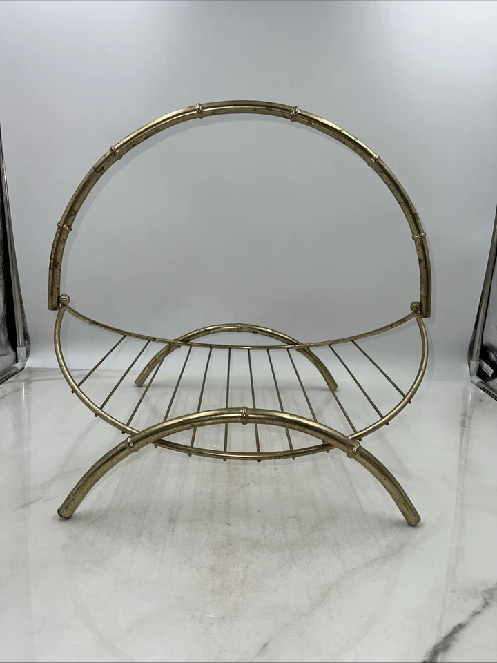 Revista de latón vintage estilo bambú soporte de metal dorado mediados de siglo decoración del hogar Foto 3 de 4