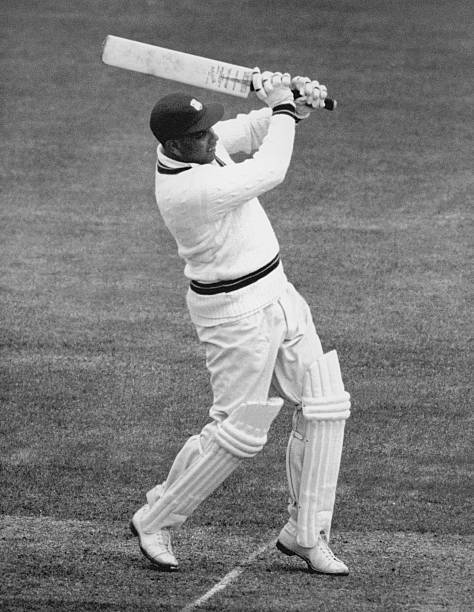 West Indian batsman Clyde Walcott hitting out at Eastbourne 1957 Cricket PHOTO