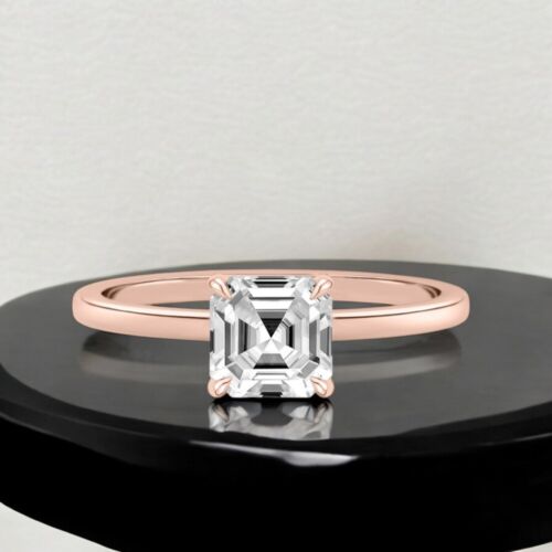 Asscher Cut Diamond Engagement Ring 1.10 Ct 18k Rose Gold IGI Lab Grown
