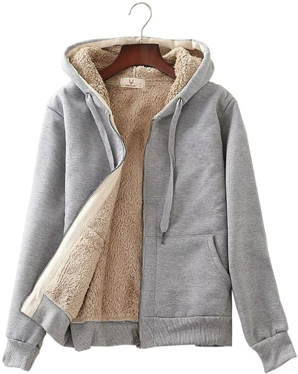 Flygo Women s Winter Warm Sherpa Fleece Lined Zip Up Hoodies