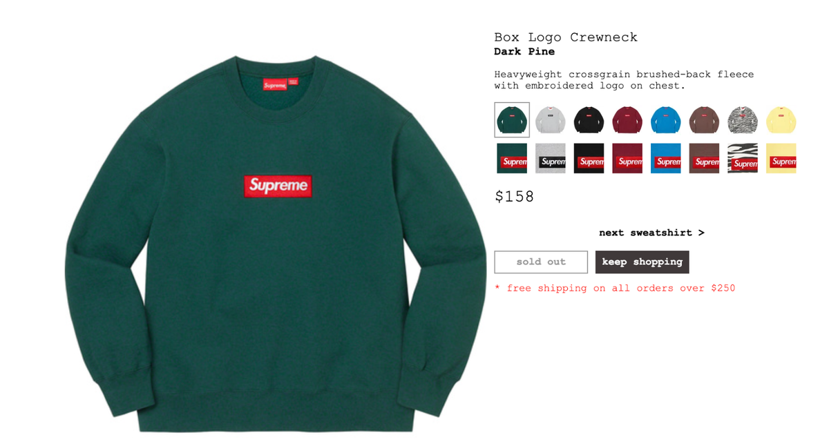 Supreme Box Logo Crewneck Dark Pine - Size S (SMALL) - IN Supreme Box Logo Crewneck Dark Pine - Size S (SMALL) - IN