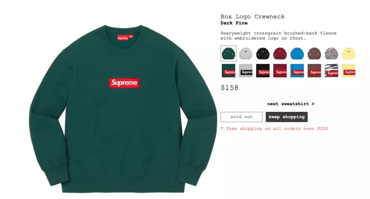 Supreme Box Logo Crewneck Dark Pine L