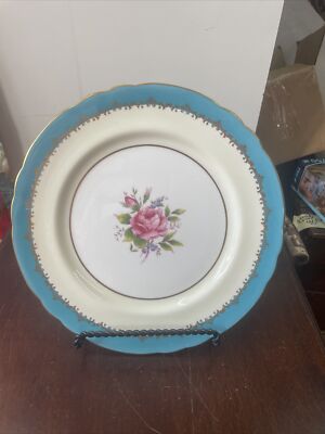 aynsley eastbourne floral pink rose gilded dinner plate Royal Blue