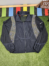 Nike women running jacket lightweight floral panels sheer sleeve size S black