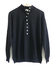 Nancy Heller Sweater 100% Light Weight Wool Black High Neck/Buttons Loose Size L