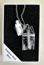 NIB Things Remembered Boys Stainless Steel Necklace Silver Color two tone Cross