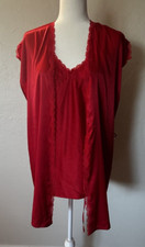 Victoria's Secret Red Lace Sheer Slip Cami Negligee Sleeveless Robe Size S Small