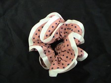 SILKY CORAL PINK  BLACK POLKA DOT SCRUNCHIE - CUTE UNIQUE NEW 
