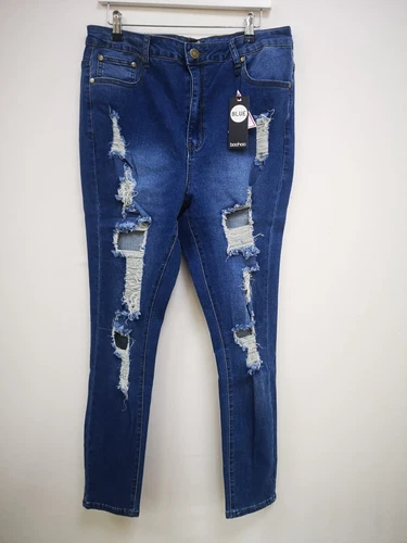 Boohoo Plus Distressed High Waisted Stretch Skinny Jean 