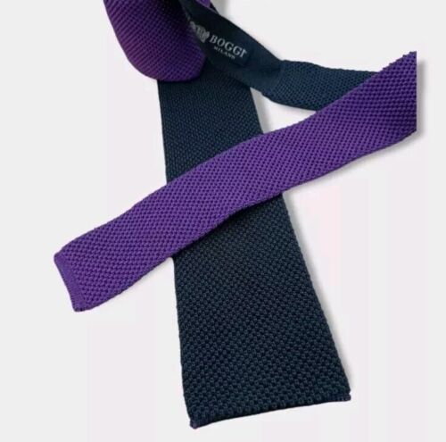 BOGGI Solid Purple/Gray Knit Wool Blend LUXURY Slim Tie HANDMADE ITALY - Bild 2 von 4