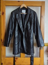 Bnwt George Size 18 Black Faux Leather Button Fasten Belted Collared Coat
