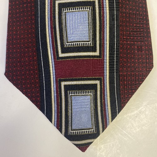CONTE di MILANO Men's Necktie Maroon Lt Blue Black Rectangle Pattern 57”x 3.75” - Picture 2 of 16