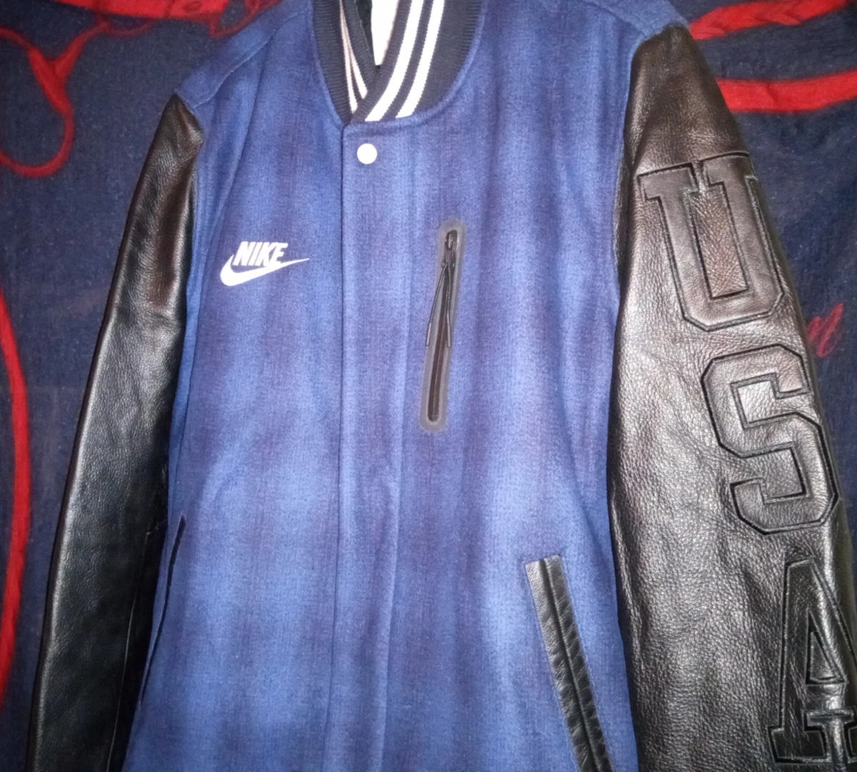 Blue varsity bomber jacket hotsell