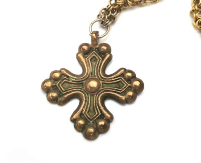 Kalevala Koru vtg Necklace bronze pendant Finnish croos design Finland