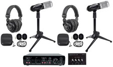 Rockville R-TRACK 2x2 2-Person Podcast Kit w/ RCM01 Microphone Stand Headphones