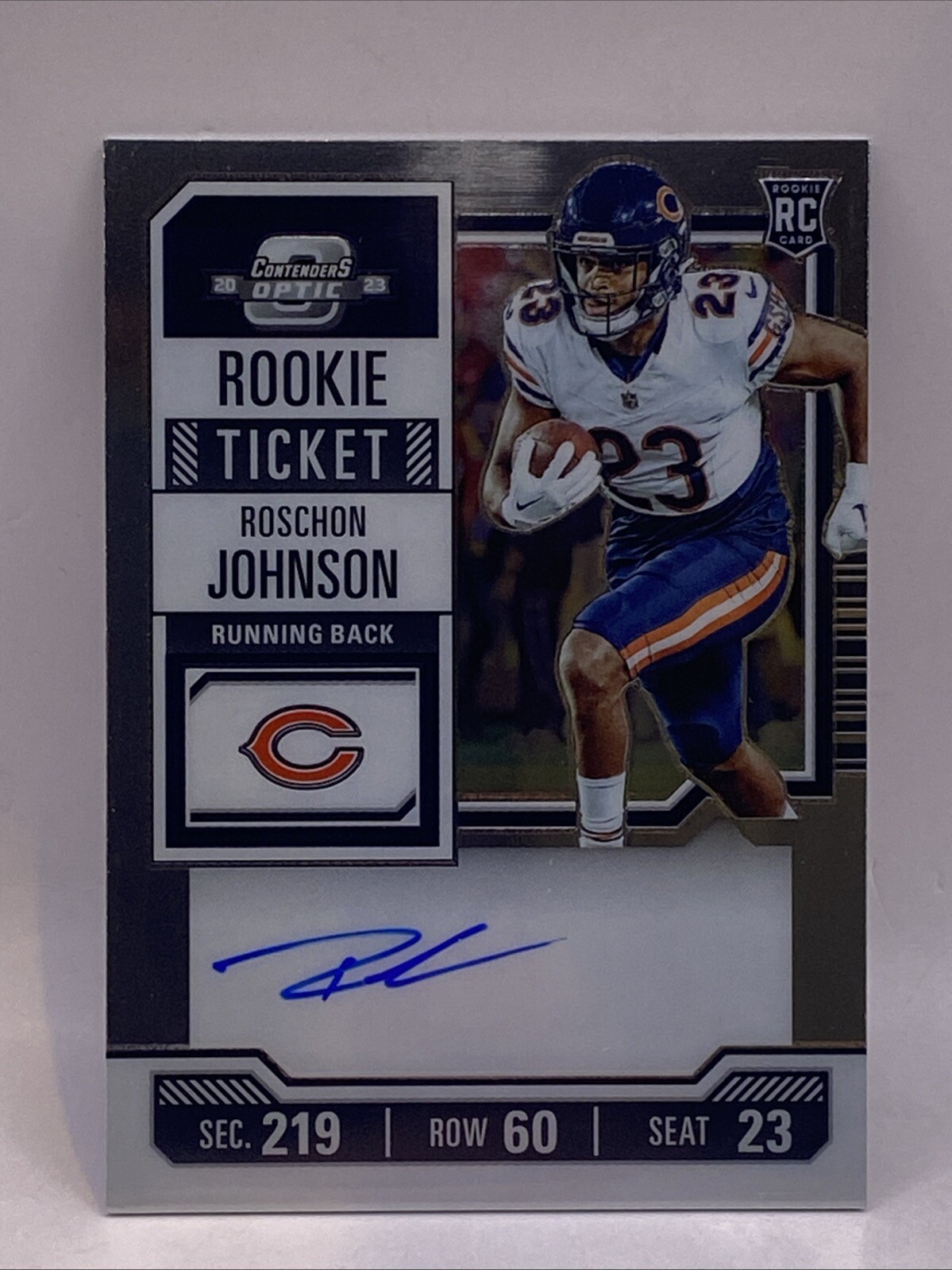 2023 Panini Contenders Optic #130 Roschon Johnson RC ROOKIE TICKET AUTO Bears