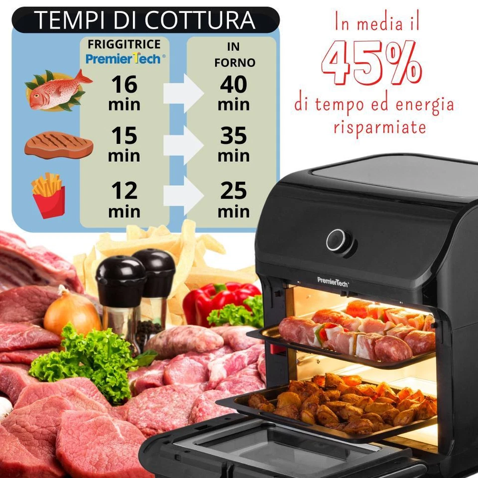 PremierTech Friggitrice ad Aria Calda - 12 litri, 10 Funzioni, Touch XXL PT12LAF - Immagine 4 di 4