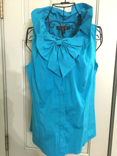 Lafayette 148 NY Sleeveless Ruffled Top Teal Small 0 Cotton Blend