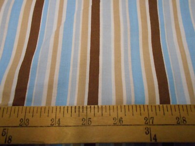 1 yard David Textiles Multi Color Stripe Blue Tan & Brown Fabric