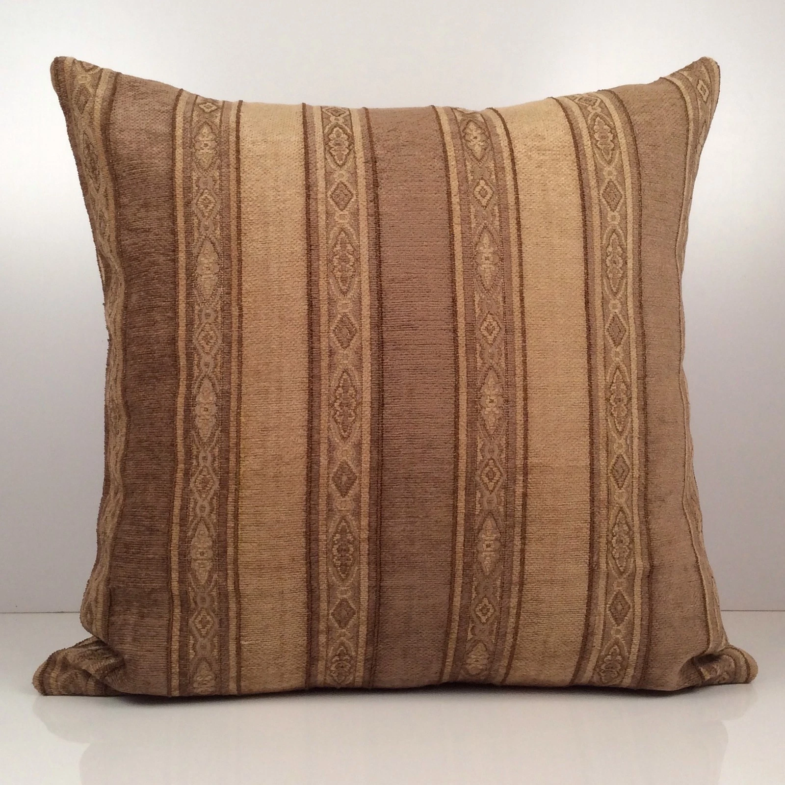 Dark Tan and Light Brown Striped Decorative Throw Pillow Cover - Velvet Blend