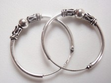 Bali Hoop Earrings 925 Sterling Silver with 4 Decorative Accents 18 mm diameter