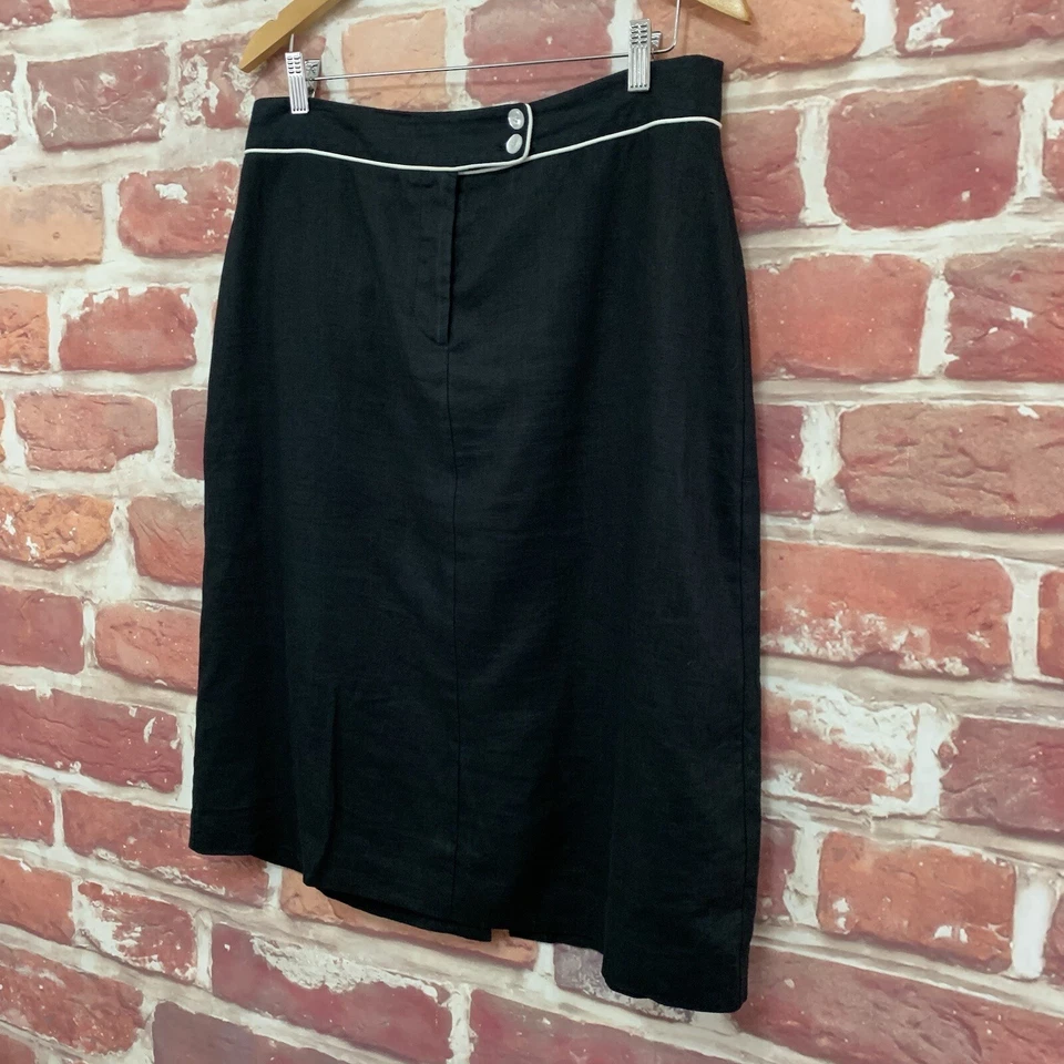Falda Orvis Mujer Talla 14 Negra Blanca 100% Lino Trabajo Oficina Carrera Cremallera Foto 3 de 4