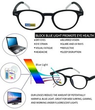 Blue Light Blocking Retro Round Computer Reading Glasses Anti UV Eye Strain
