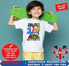 Personalised Unisex Boys Girls SUPER MARIO Birthday T-Shirt any Name & Age