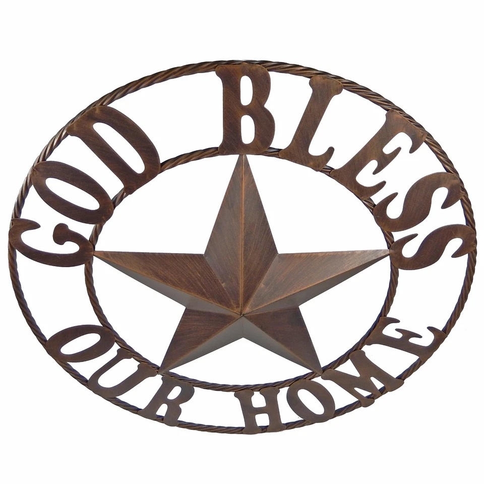 Metal God Bless Our Home Barn Star Wall Decor Brushed Copper Rope Ring 26 inch - Image 2 of 4