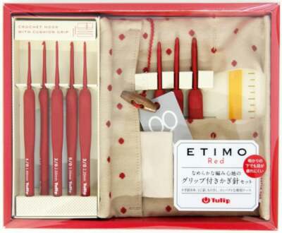 Tulpe Etimo rot Häkelnadel mit Kissengriff Set (TED-001e)