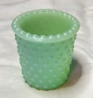 1 Jadeite Green Uranium Milk Glass Diamond Hobnail Votive Candle Holder Vintage