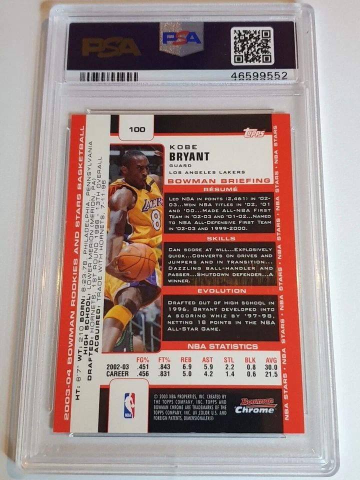 2003 Bowman Rookies & Stars Kobe Bryant #100 CHROME - PSA 9 (LOW POP) - Image 2 of 2